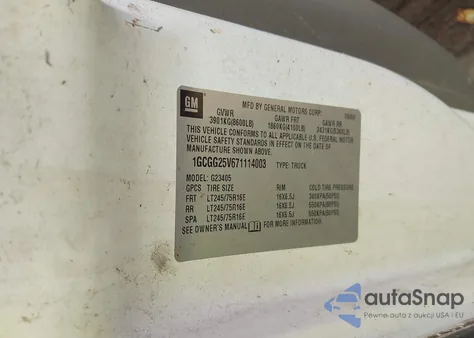 2007 Chevrolet Express Work Van z USA, uszkodzony, nr VIN 1GCGG25V671114003